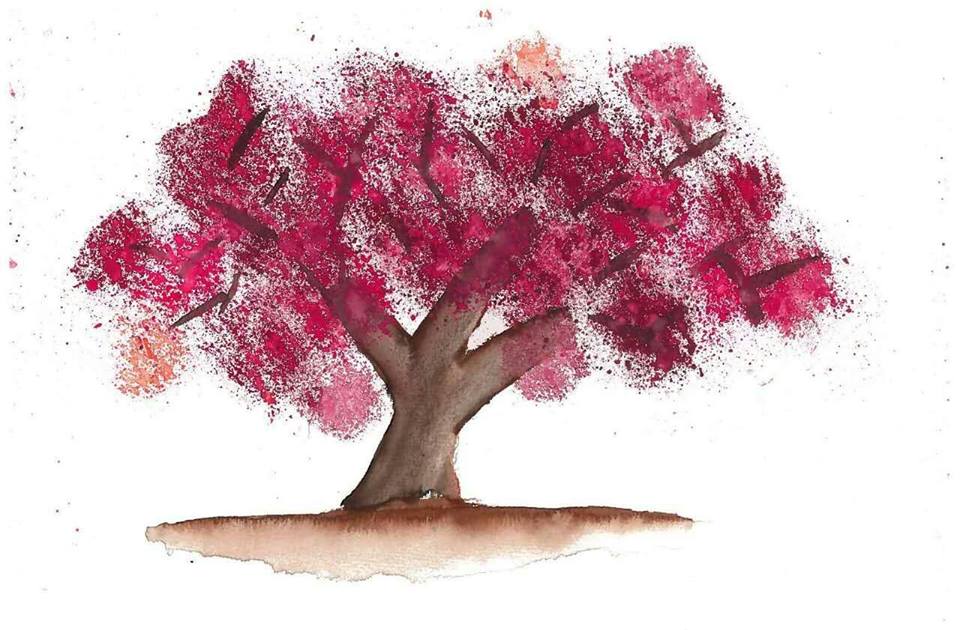 Sakura tree watercolor painting